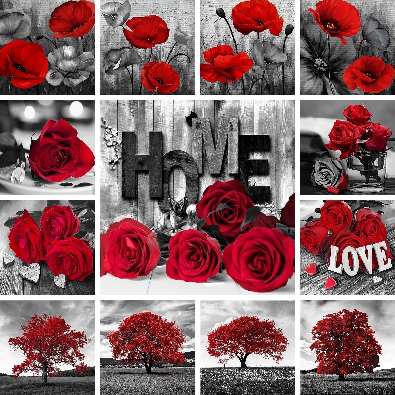 Resin Art Rose - Mosaïque diamant rouge noir Art paysage
