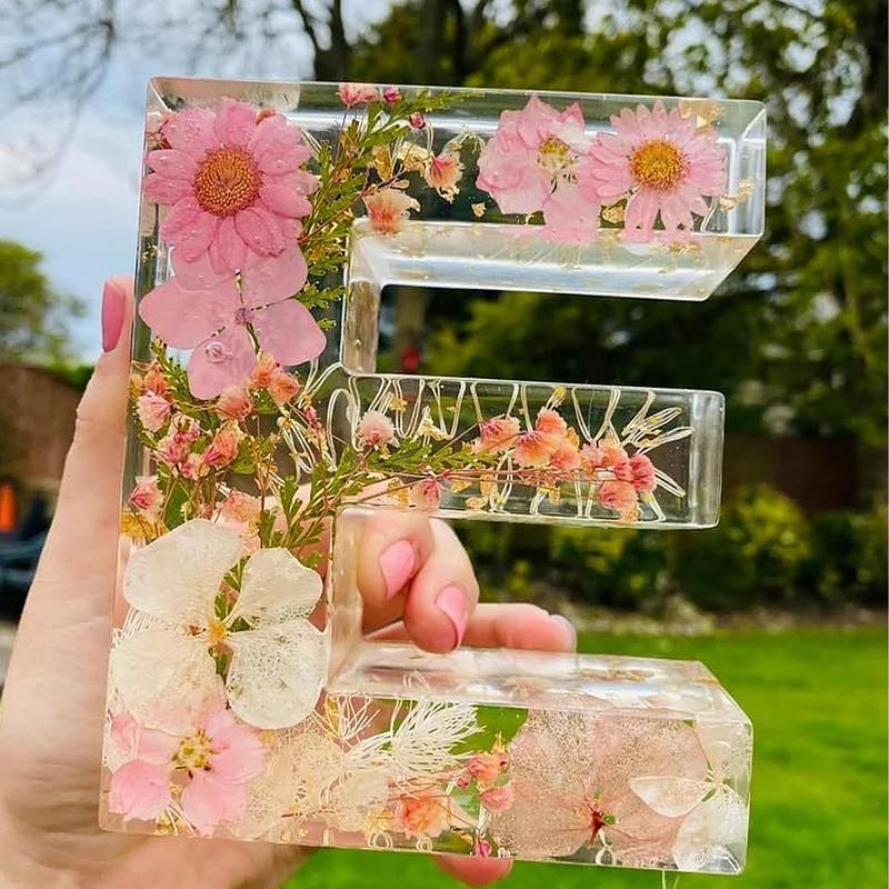 Resin Art Alphabet - Veilleuses décoratives florales, lampe en résine